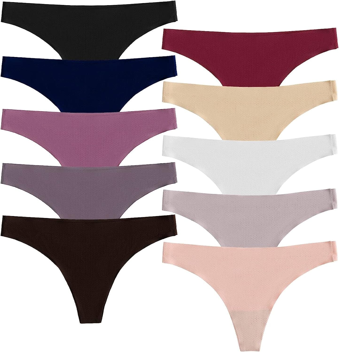 POKARLA Seamless Thongs for Women No Show Underwear Pack of 10 Multicolor-01-pack of 10 / X-Large