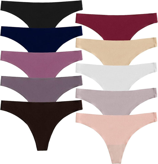 POKARLA Seamless Thongs for Women No Show Underwear Pack of 10 Multicolor-01-pack of 10 / X-Large