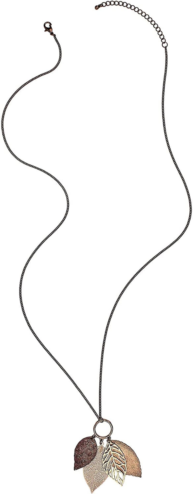 POMINA Gold Silver Two Tone Filigree Fall Leaf Pendant Long Necklace Chic Sweater Chain Statement Necklace for Women