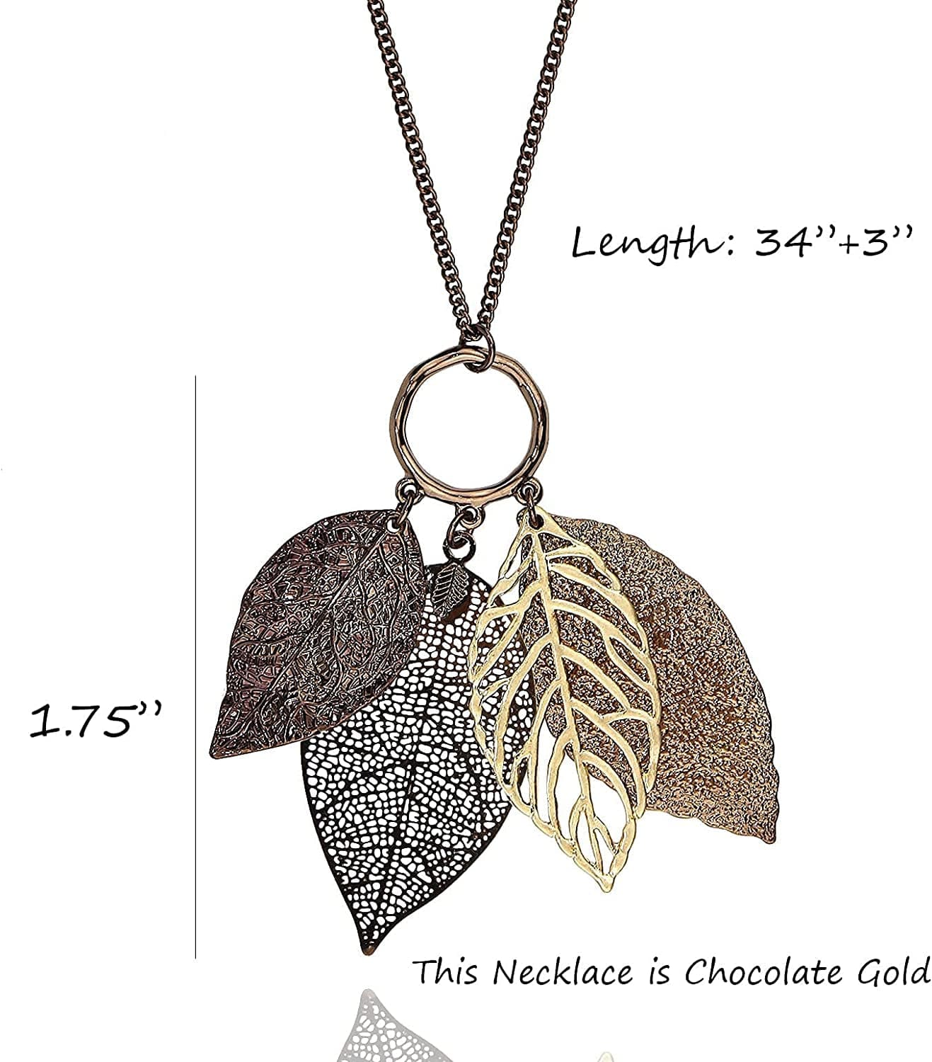 POMINA Gold Silver Two Tone Filigree Fall Leaf Pendant Long Necklace Chic Sweater Chain Statement Necklace for Women
