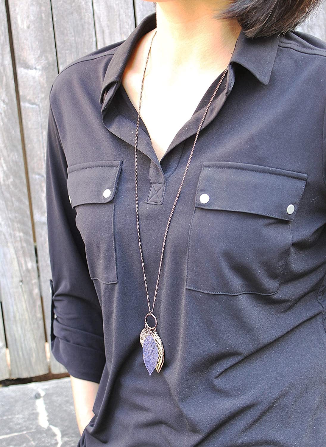 POMINA Gold Silver Two Tone Filigree Fall Leaf Pendant Long Necklace Chic Sweater Chain Statement Necklace for Women