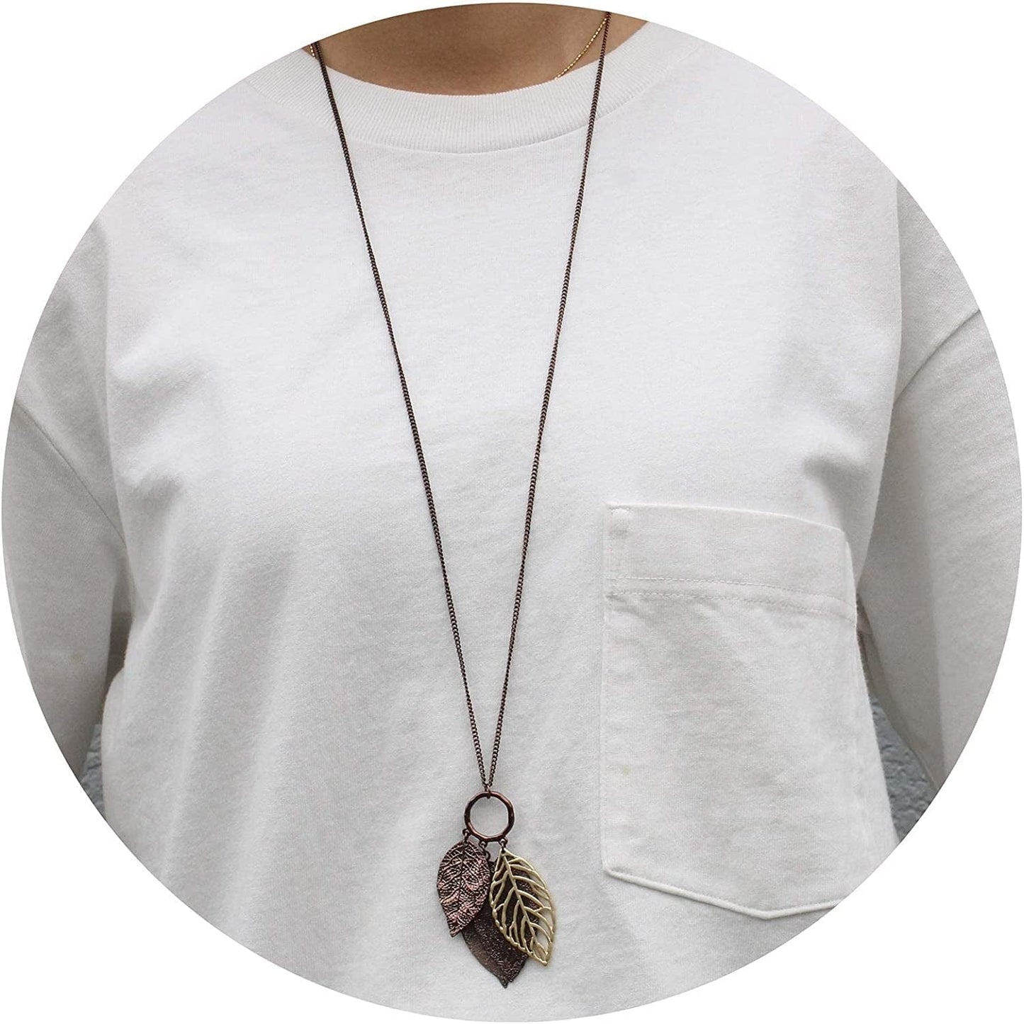 POMINA Gold Silver Two Tone Filigree Fall Leaf Pendant Long Necklace Chic Sweater Chain Statement Necklace for Women