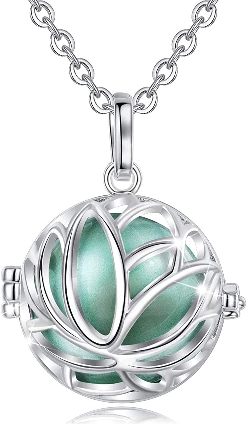 Pregnancy Necklace Lotus Long Pendant Necklaces Chime Ball Music Wishing Jewellery Pregnancy Gifts for Women Maternity Mum Baby Shower Seagreen