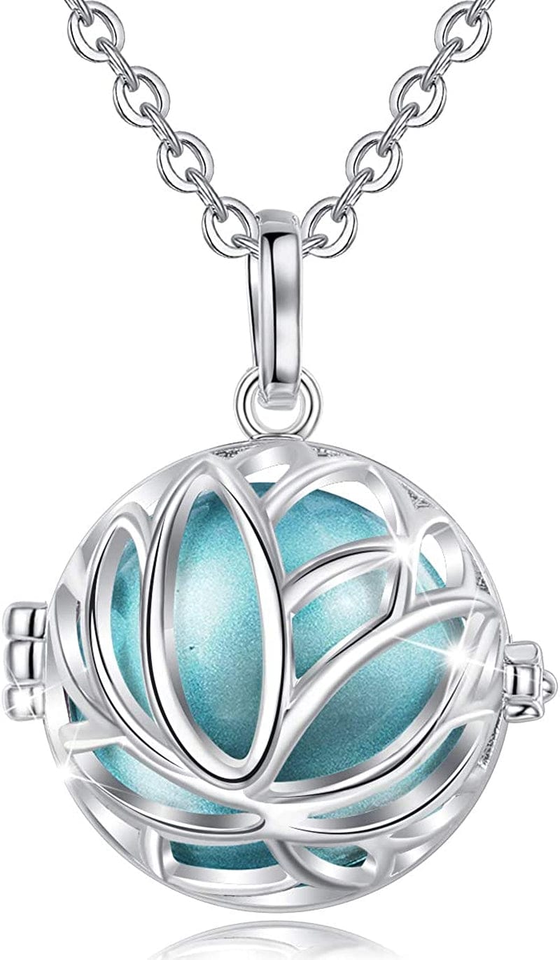 Pregnancy Necklace Lotus Long Pendant Necklaces Chime Ball Music Wishing Jewellery Pregnancy Gifts for Women Maternity Mum Baby Shower Cornflower Blue