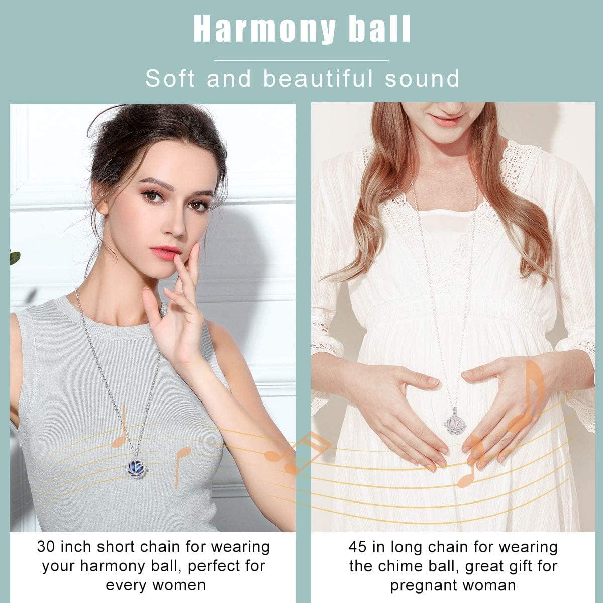 Pregnancy Necklace Lotus Long Pendant Necklaces Chime Ball Music Wishing Jewellery Pregnancy Gifts for Women Maternity Mum Baby Shower