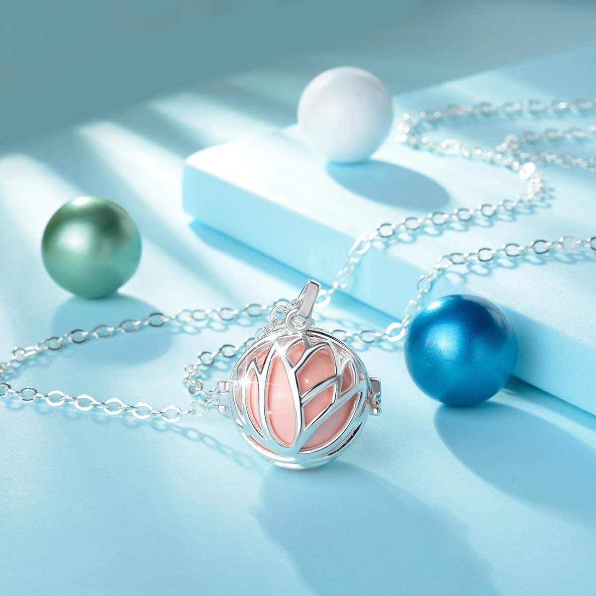 Pregnancy Necklace Lotus Long Pendant Necklaces Chime Ball Music Wishing Jewellery Pregnancy Gifts for Women Maternity Mum Baby Shower