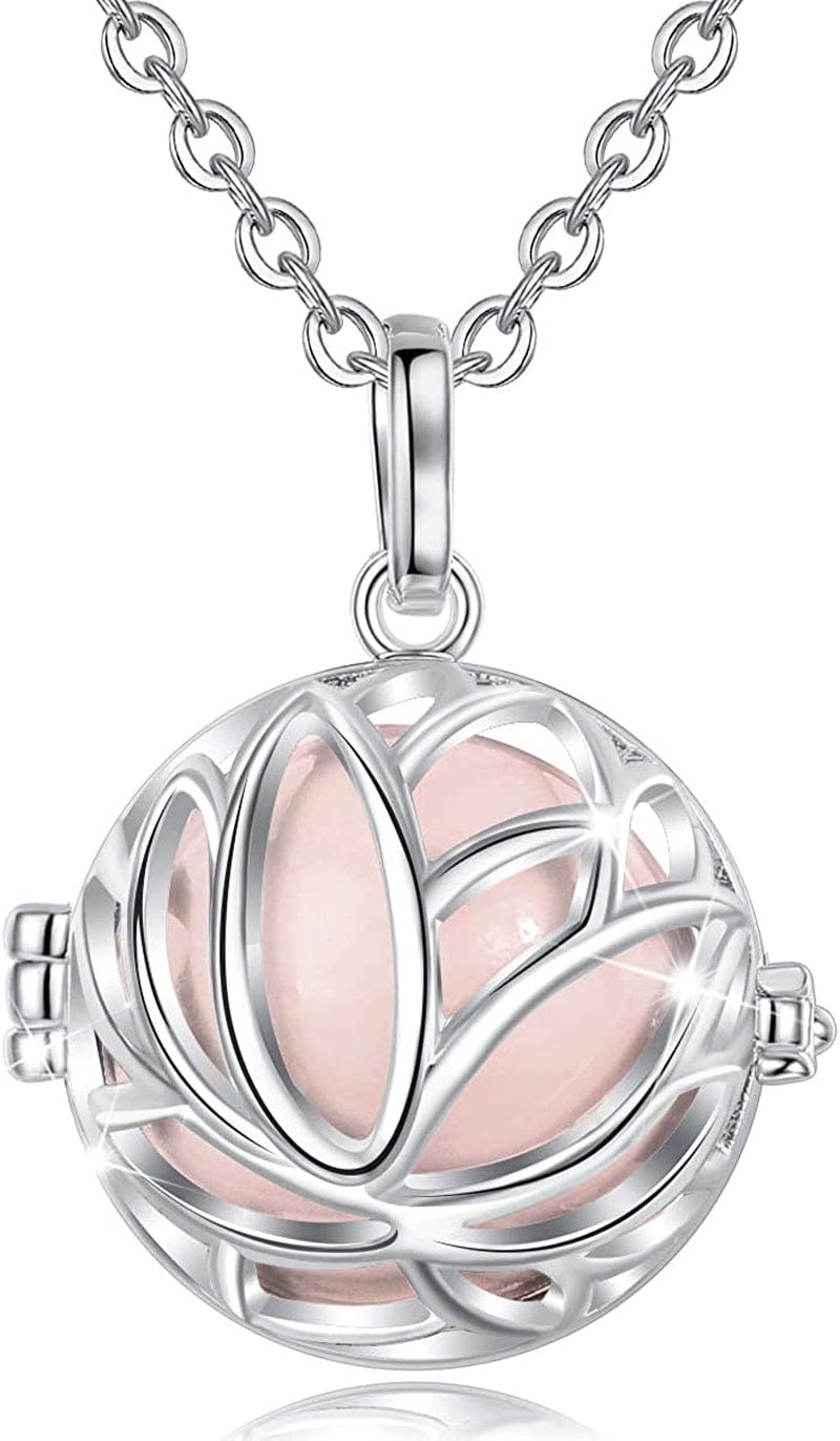 Pregnancy Necklace Lotus Long Pendant Necklaces Chime Ball Music Wishing Jewellery Pregnancy Gifts for Women Maternity Mum Baby Shower Peach