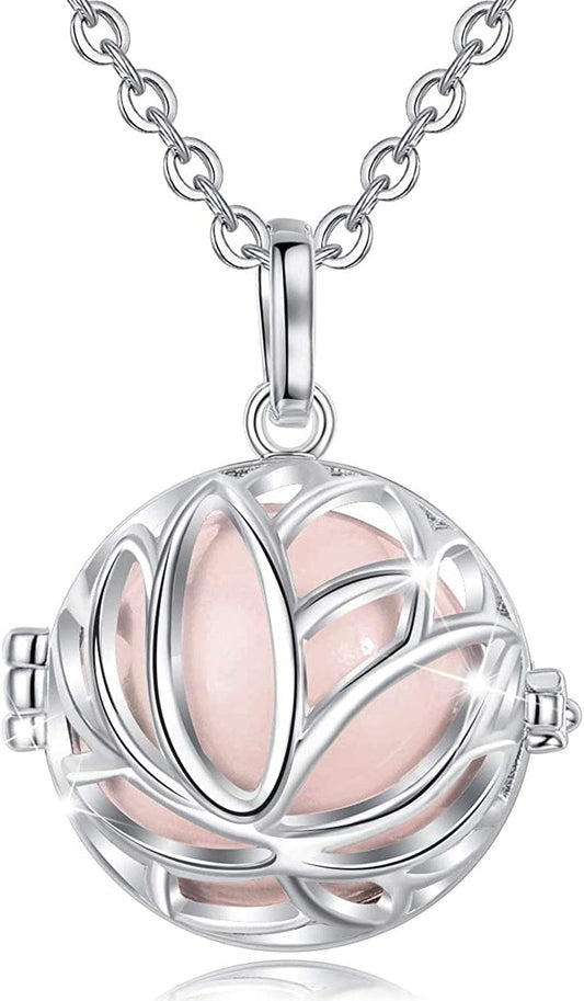 Pregnancy Necklace Lotus Long Pendant Necklaces Chime Ball Music Wishing Jewellery Pregnancy Gifts for Women Maternity Mum Baby Shower Peach