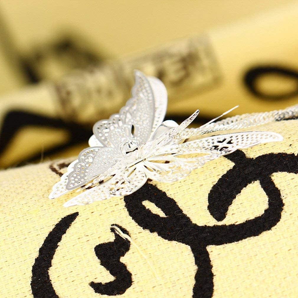 Premium Quality Hollow Butterfly Necklace Pendant Necklace Chain Necklace Jewelry Gifts, Silver Plated