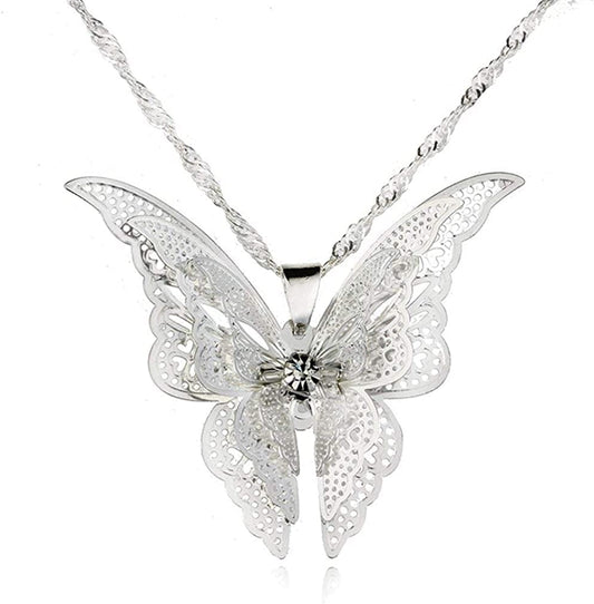 Premium Quality Hollow Butterfly Necklace Pendant Necklace Chain Necklace Jewelry Gifts, Silver Plated