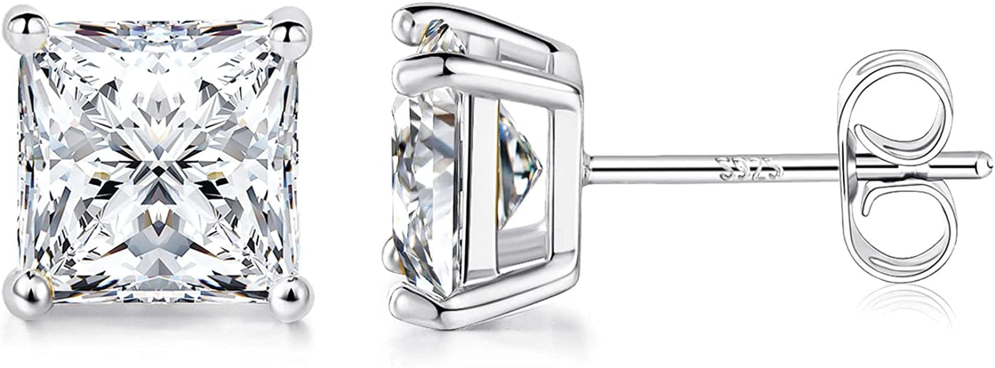 Princess Cut Cubic Zirconia 925 Sterling Silver Post Stud Earrings for Women Men E-Silver 7mm