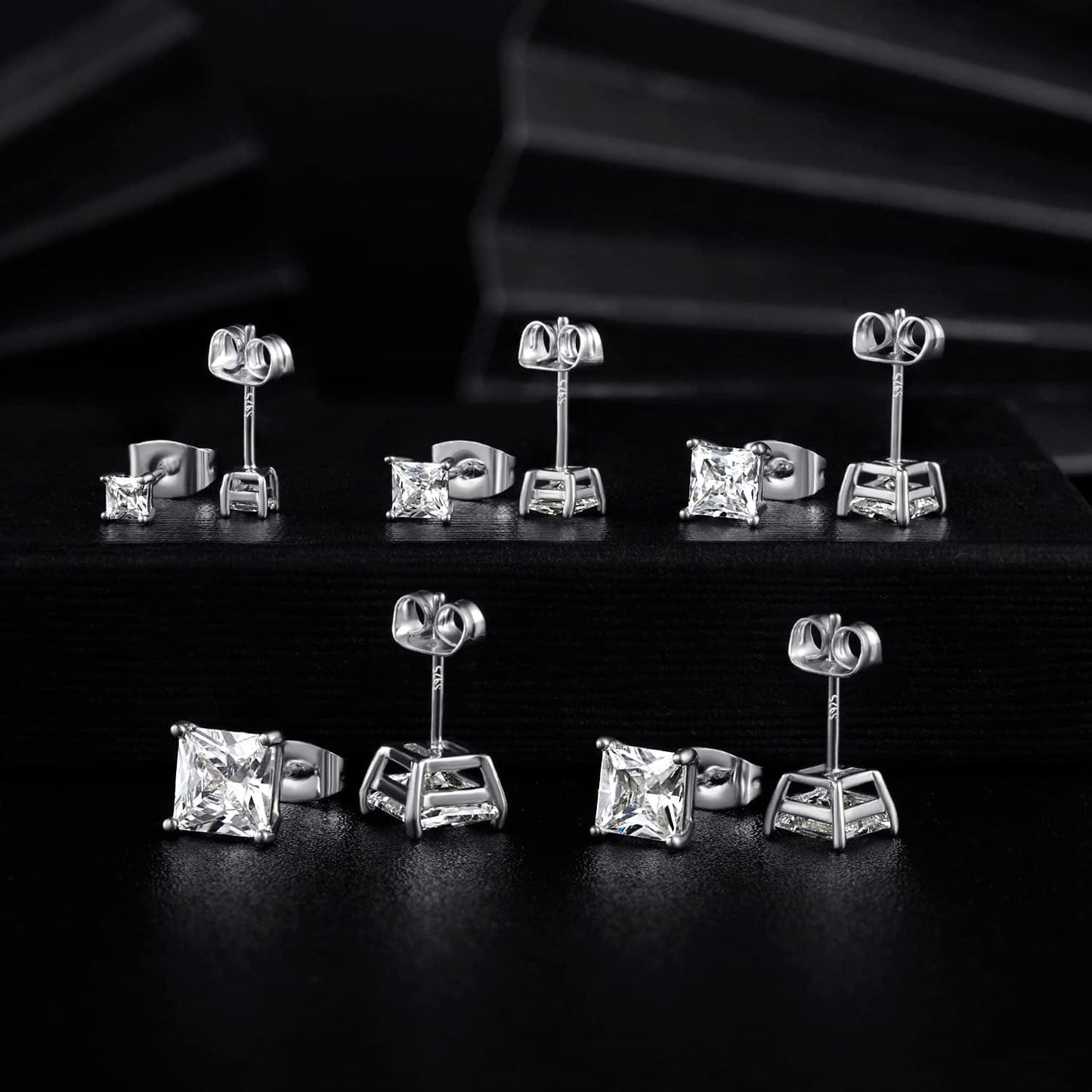 Princess Cut Cubic Zirconia 925 Sterling Silver Post Stud Earrings for Women Men