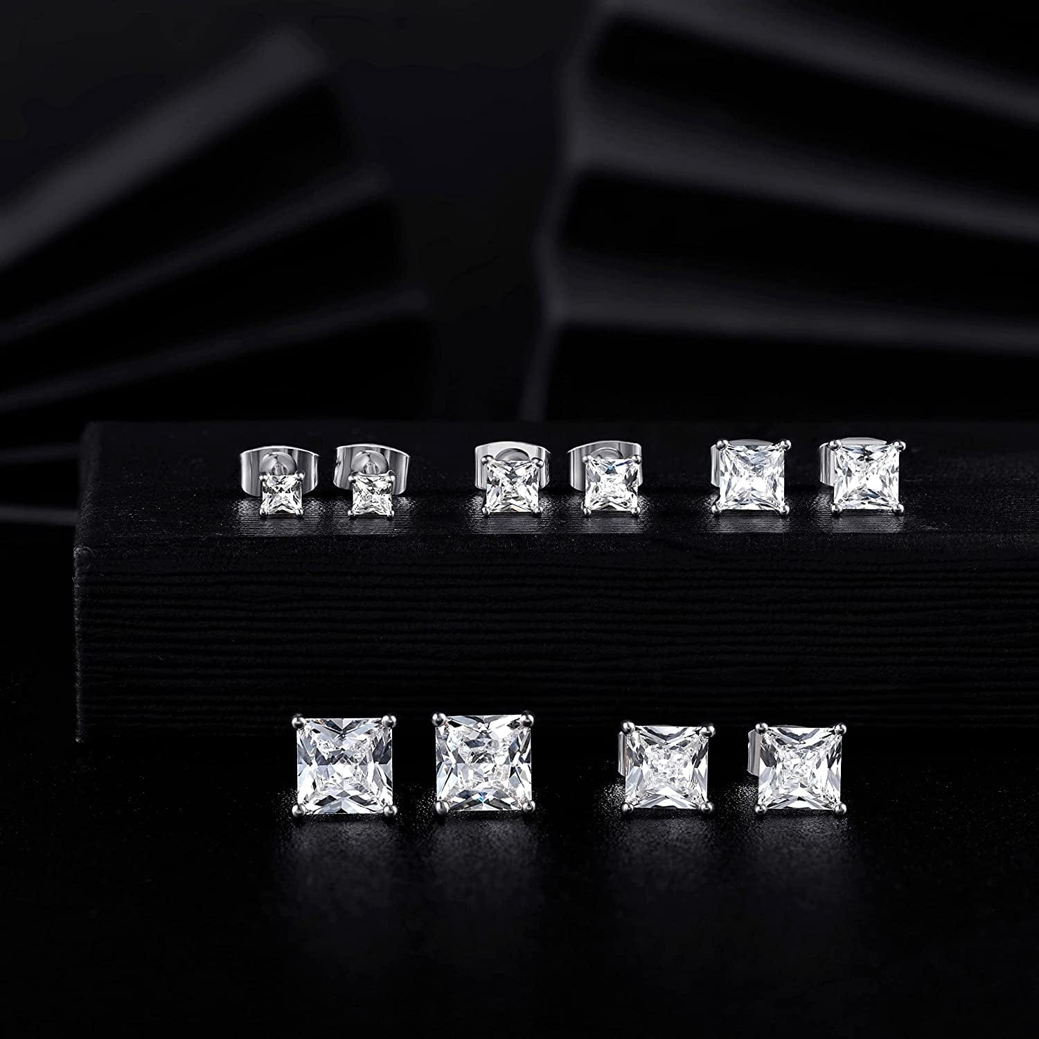 Princess Cut Cubic Zirconia 925 Sterling Silver Post Stud Earrings for Women Men