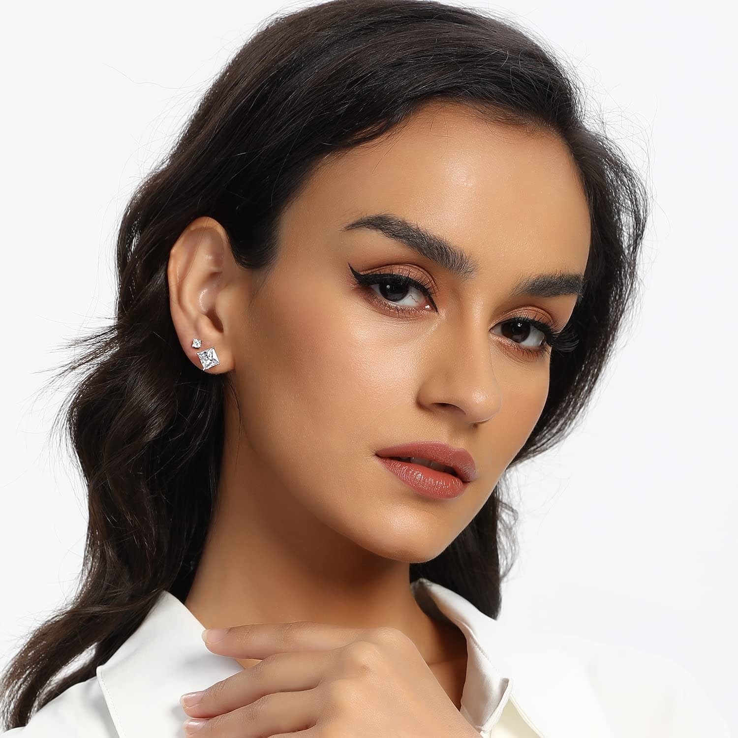 Princess Cut Cubic Zirconia 925 Sterling Silver Post Stud Earrings for Women Men