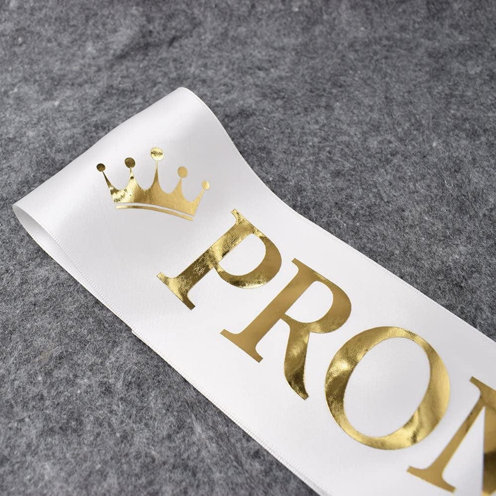 "Prom Court" Sash - Set of 2 - School Dance Graduation Party School Party Accessories, White with Gold Print … Apparel & Accessories > Clothing Accessories > Sashes TTCOROCK