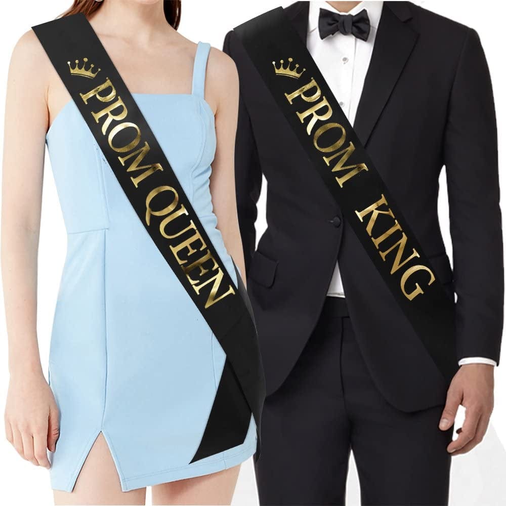 "Prom King" And"Prom Queen" Sashes - Graduation Party School Party Accessories, Black with Gold Print Apparel & Accessories > Clothing Accessories > Sashes TTCOROCK
