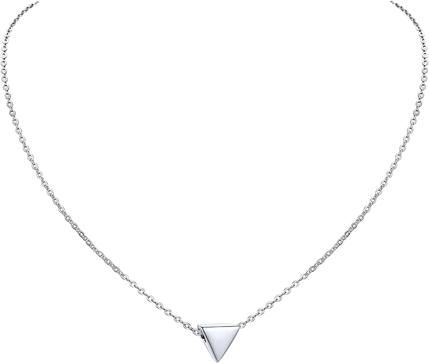 PROSILVER 925 Sterling Silver Dainty Necklace for Women, Heart/Cross/Round/Star/Moon/Triangle/Vertical,16"-18" Adjustable,Come Gift Box 05 Triangle-925 Sterling Silver / solid silver-01 non custom text