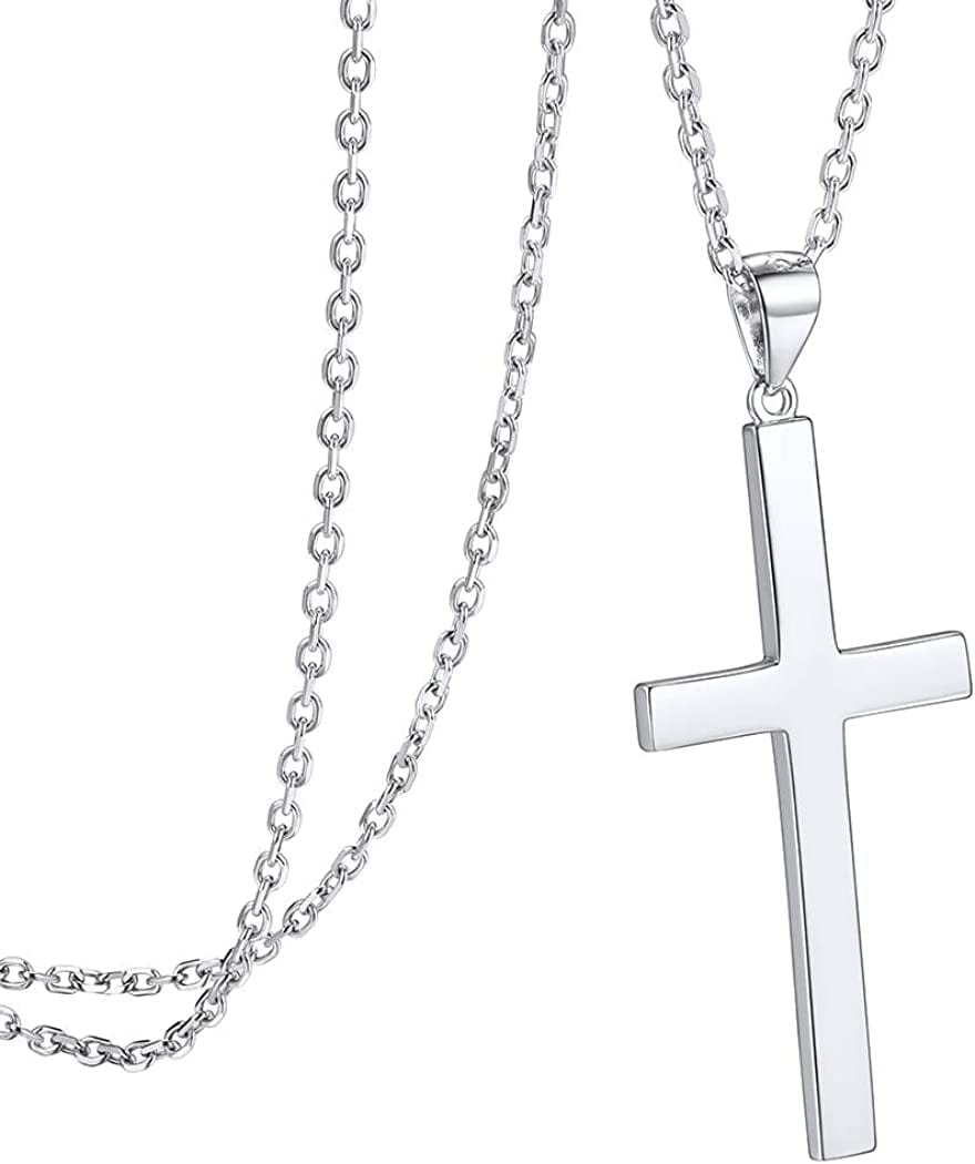 PROSILVER 925 Sterling Silver Dainty Necklace for Women, Heart/Cross/Round/Star/Moon/Triangle/Vertical,16"-18" Adjustable,Come Gift Box 08 Cross-925 Sterling Silver / solid silver-01 non custom text