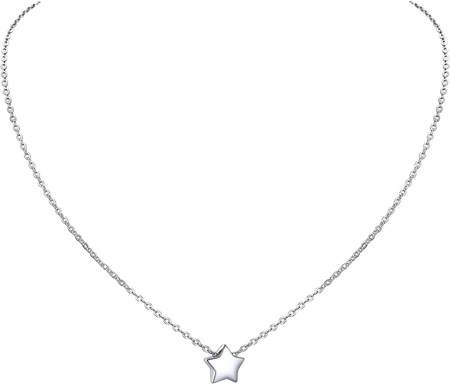 PROSILVER 925 Sterling Silver Dainty Necklace for Women, Heart/Cross/Round/Star/Moon/Triangle/Vertical,16"-18" Adjustable,Come Gift Box 03 Star-925 Sterling Silver / solid silver-01 non custom text
