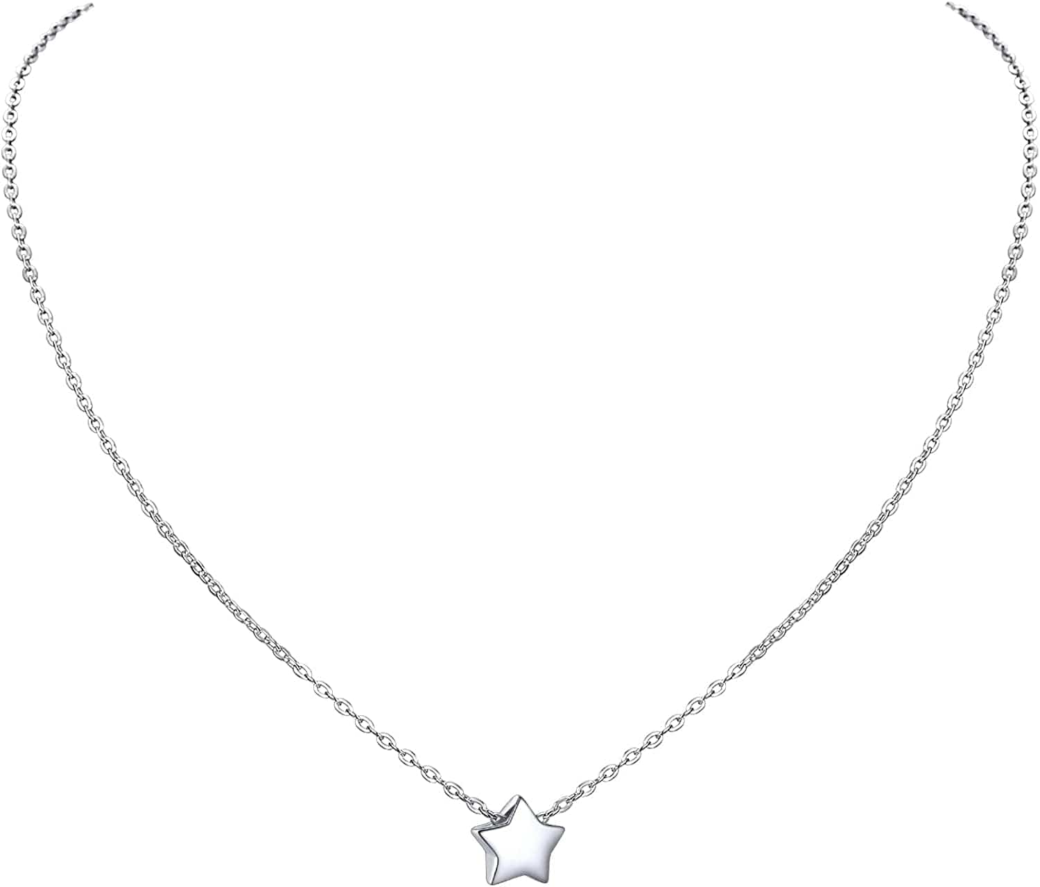 PROSILVER 925 Sterling Silver Dainty Necklace for Women, Heart/Cross/Round/Star/Moon/Triangle/Vertical,16"-18" Adjustable,Come Gift Box 03 Star-925 Sterling Silver / solid silver-01 non custom text