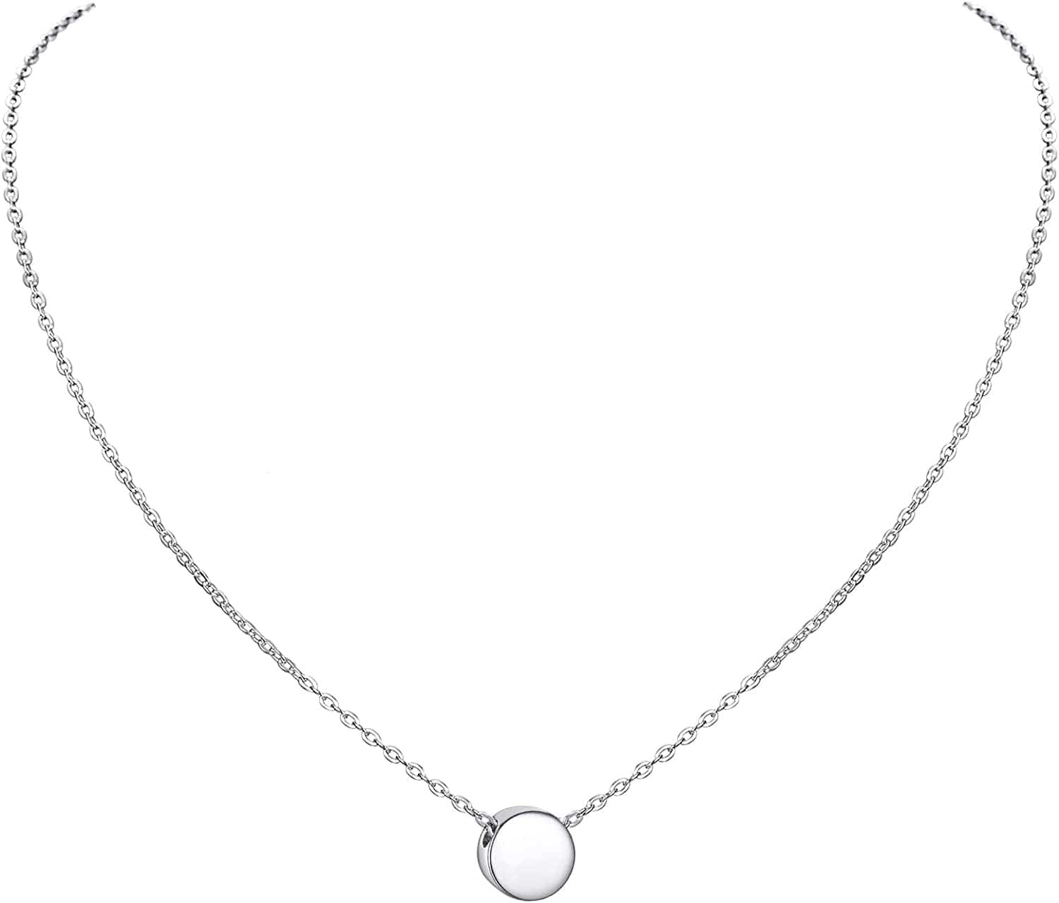 PROSILVER 925 Sterling Silver Dainty Necklace for Women, Heart/Cross/Round/Star/Moon/Triangle/Vertical,16"-18" Adjustable,Come Gift Box 02 Round-925 Sterling Silver / solid silver-01 non custom text