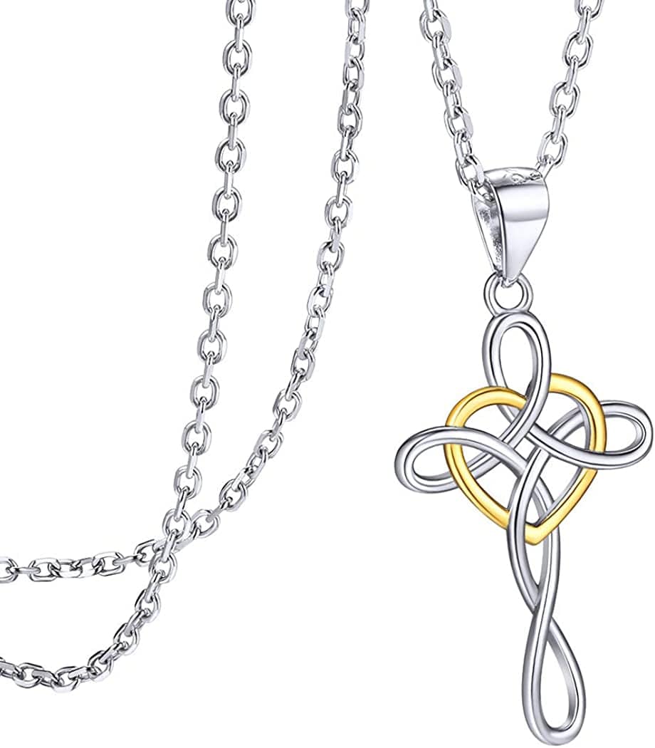 PROSILVER 925 Sterling Silver Dainty Necklace for Women, Heart/Cross/Round/Star/Moon/Triangle/Vertical,16"-18" Adjustable,Come Gift Box 09 Celtic Knot Cross--925 Sterling Silver / solid silver-01 non custom text
