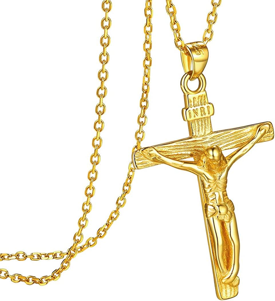 PROSILVER 925 Sterling Silver Dainty Necklace for Women, Heart/Cross/Round/Star/Moon/Triangle/Vertical,16"-18" Adjustable,Come Gift Box 07 Jesus Cross-18K Gold Plated 925 Sterling Silver / solid silver-01 non custom text