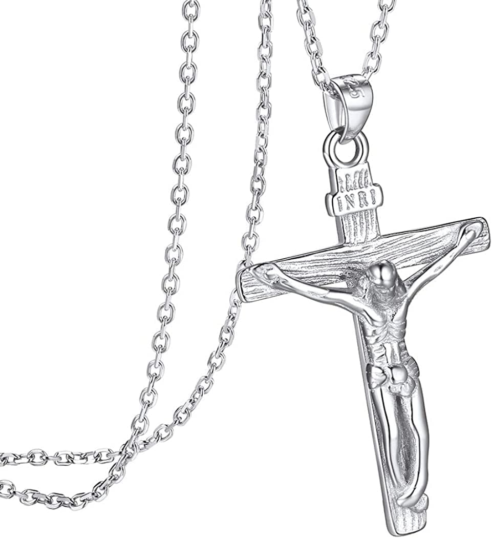 PROSILVER 925 Sterling Silver Dainty Necklace for Women, Heart/Cross/Round/Star/Moon/Triangle/Vertical,16"-18" Adjustable,Come Gift Box 07 Jesus Cross-925 Sterling Silver / solid silver-01 non custom text