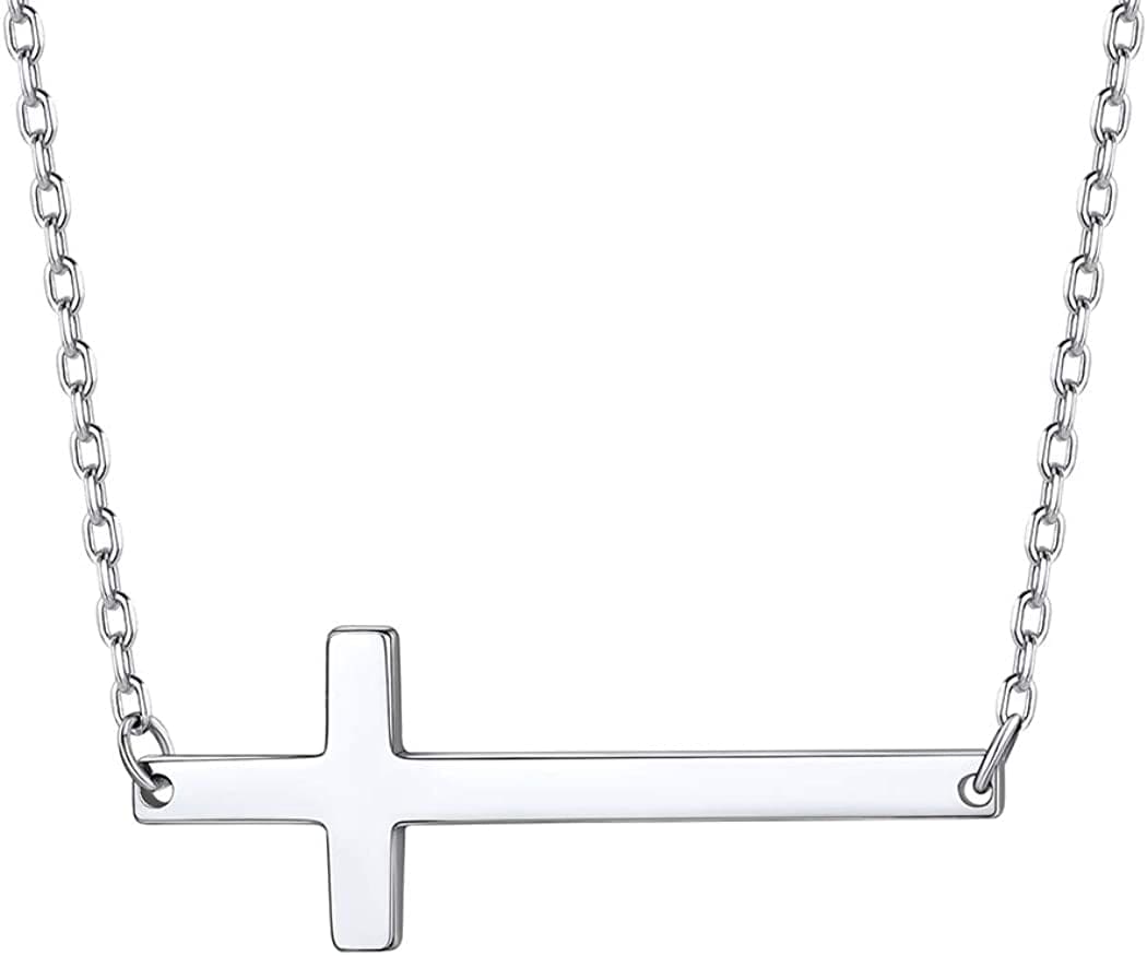 PROSILVER 925 Sterling Silver Dainty Necklace for Women, Heart/Cross/Round/Star/Moon/Triangle/Vertical,16"-18" Adjustable,Come Gift Box 10 Side Cross-925 Sterling Silver / solid silver-01 non custom text