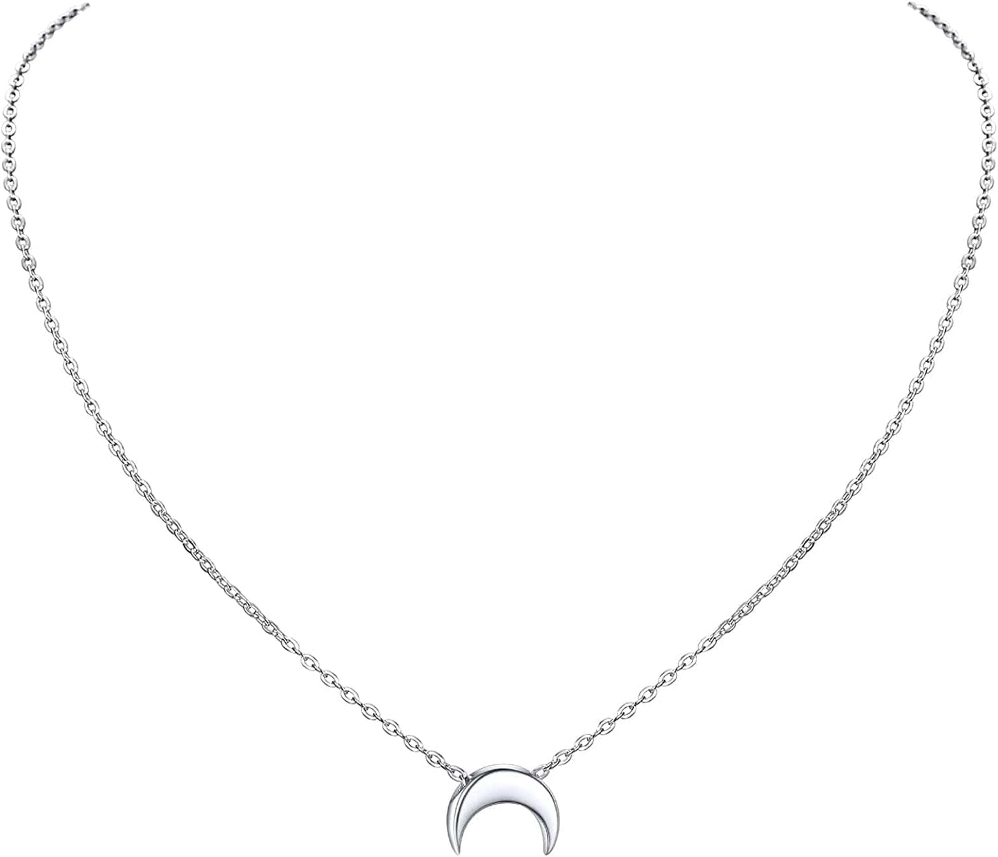 PROSILVER 925 Sterling Silver Dainty Necklace for Women, Heart/Cross/Round/Star/Moon/Triangle/Vertical,16"-18" Adjustable,Come Gift Box 04 Moon-925 Sterling Silver / solid silver-01 non custom text