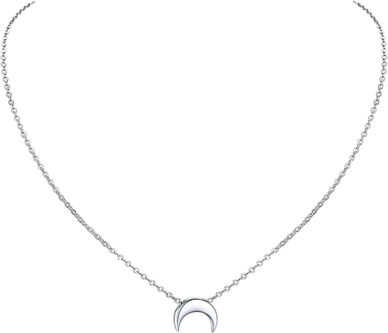 PROSILVER 925 Sterling Silver Dainty Necklace for Women, Heart/Cross/Round/Star/Moon/Triangle/Vertical,16"-18" Adjustable,Come Gift Box 04 Moon-925 Sterling Silver / solid silver-01 non custom text