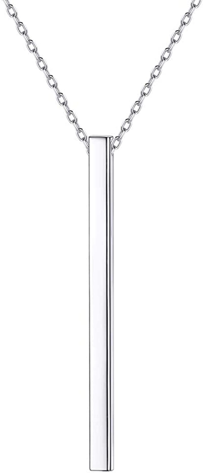 PROSILVER 925 Sterling Silver Dainty Necklace for Women, Heart/Cross/Round/Star/Moon/Triangle/Vertical,16"-18" Adjustable,Come Gift Box 06 Vertical Bar-925 Sterling Silver / solid silver-01 non custom text