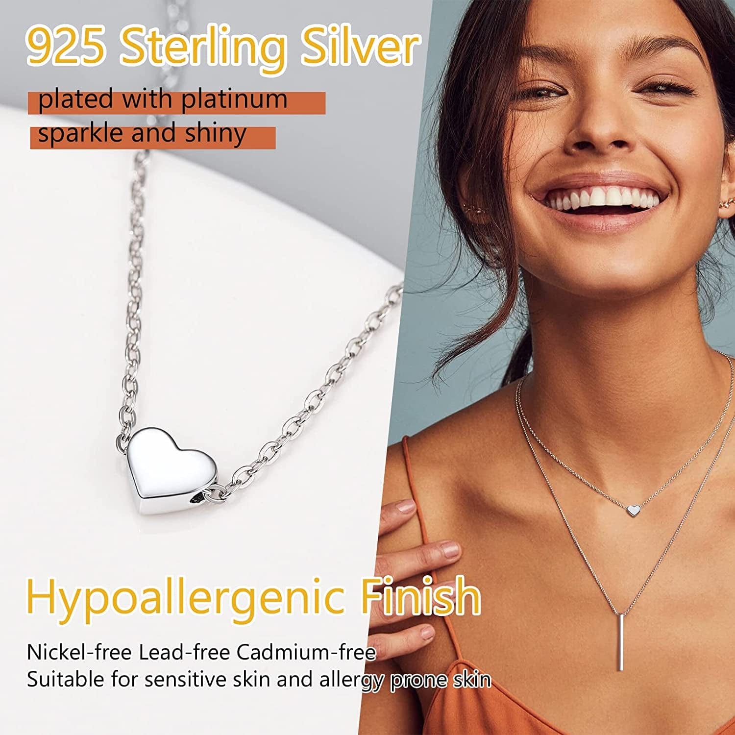 PROSILVER 925 Sterling Silver Dainty Necklace for Women, Heart/Cross/Round/Star/Moon/Triangle/Vertical,16"-18" Adjustable,Come Gift Box