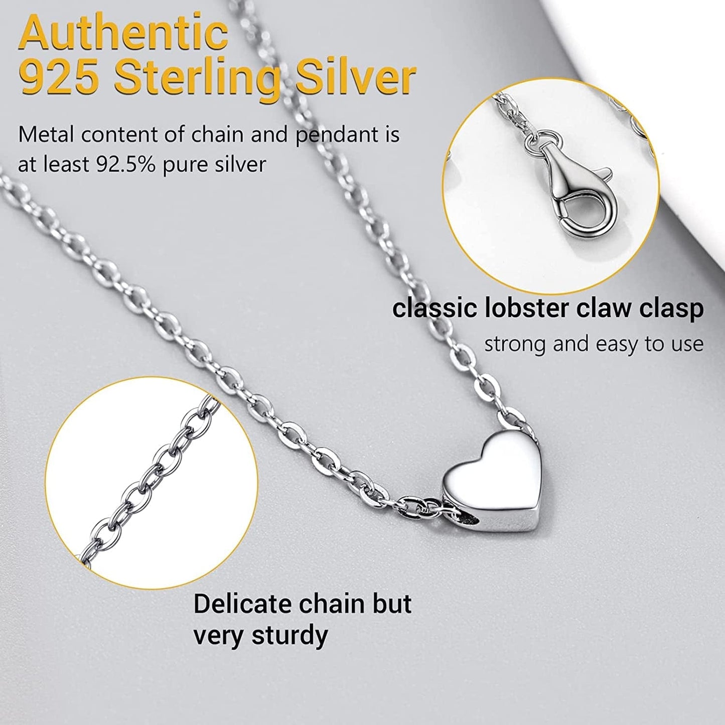 PROSILVER 925 Sterling Silver Dainty Necklace for Women, Heart/Cross/Round/Star/Moon/Triangle/Vertical,16"-18" Adjustable,Come Gift Box