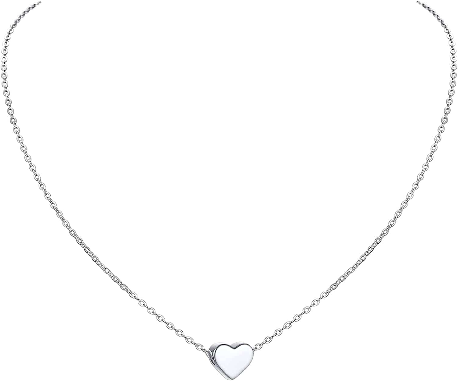 PROSILVER 925 Sterling Silver Dainty Necklace for Women, Heart/Cross/Round/Star/Moon/Triangle/Vertical,16"-18" Adjustable,Come Gift Box 01 Heart-925 Sterling Silver / solid silver-01 non custom text