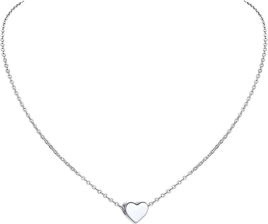 PROSILVER 925 Sterling Silver Dainty Necklace for Women, Heart/Cross/Round/Star/Moon/Triangle/Vertical,16"-18" Adjustable,Come Gift Box 01 Heart-925 Sterling Silver / solid silver-01 non custom text