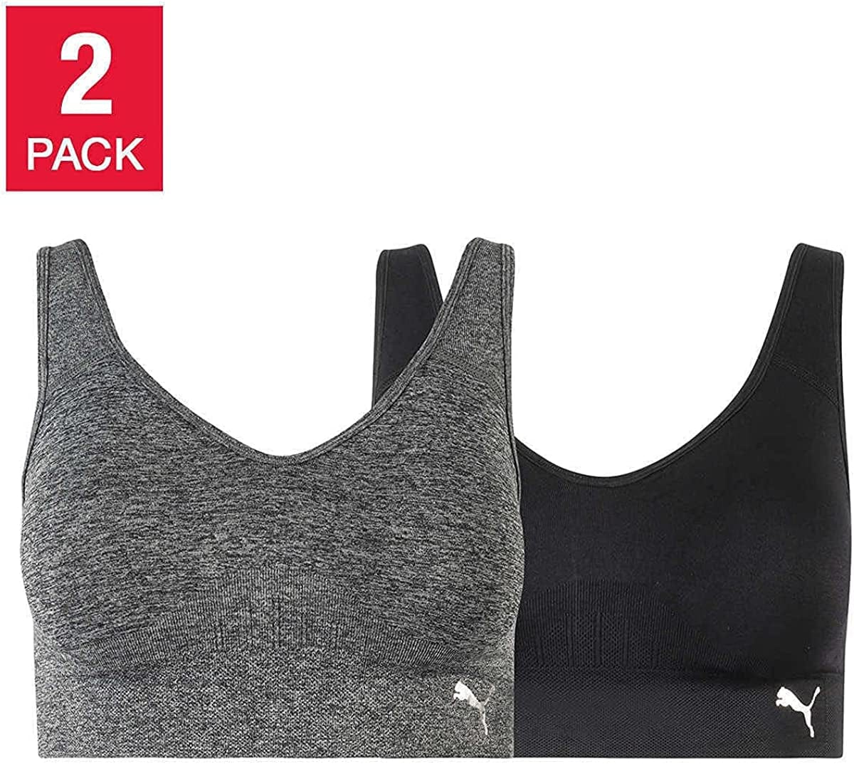 PUMA Women’S Seamless Convertible Sports Bra, 2-Pack Black/Gray / Medium