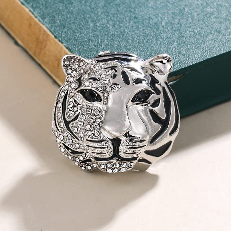 Punk Gold/Silver Tiger Head Rhinestone Brooch Pins Vintage Animal Head Collar Brooch Cool Tiger Head for Men'S Suit Pin Coat Lapel Pin