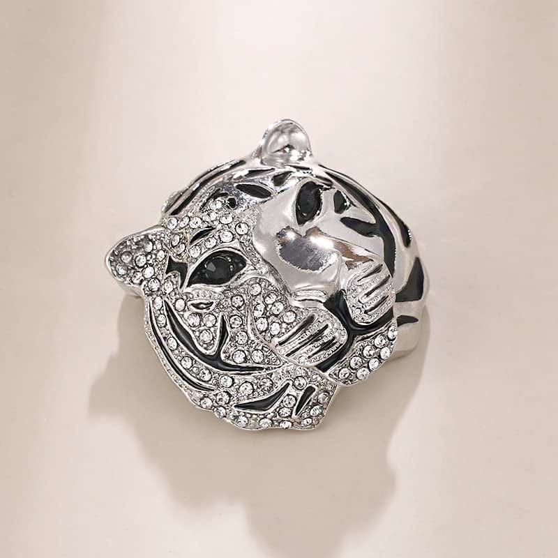 Punk Gold/Silver Tiger Head Rhinestone Brooch Pins Vintage Animal Head Collar Brooch Cool Tiger Head for Men'S Suit Pin Coat Lapel Pin