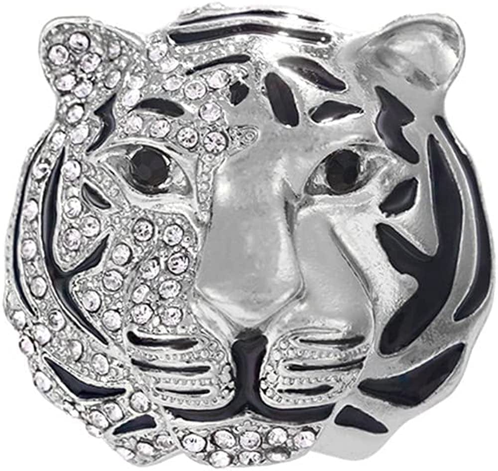 Punk Gold/Silver Tiger Head Rhinestone Brooch Pins Vintage Animal Head Collar Brooch Cool Tiger Head for Men'S Suit Pin Coat Lapel Pin Silver