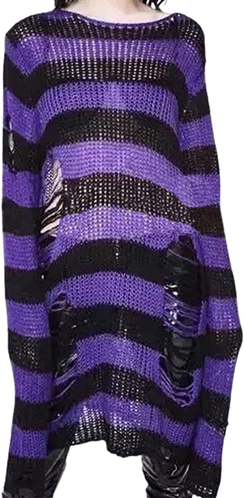 Punk Gothic Sweater for Women Men Hollow Out Loose Knit Pullover Tops Purple / Medium