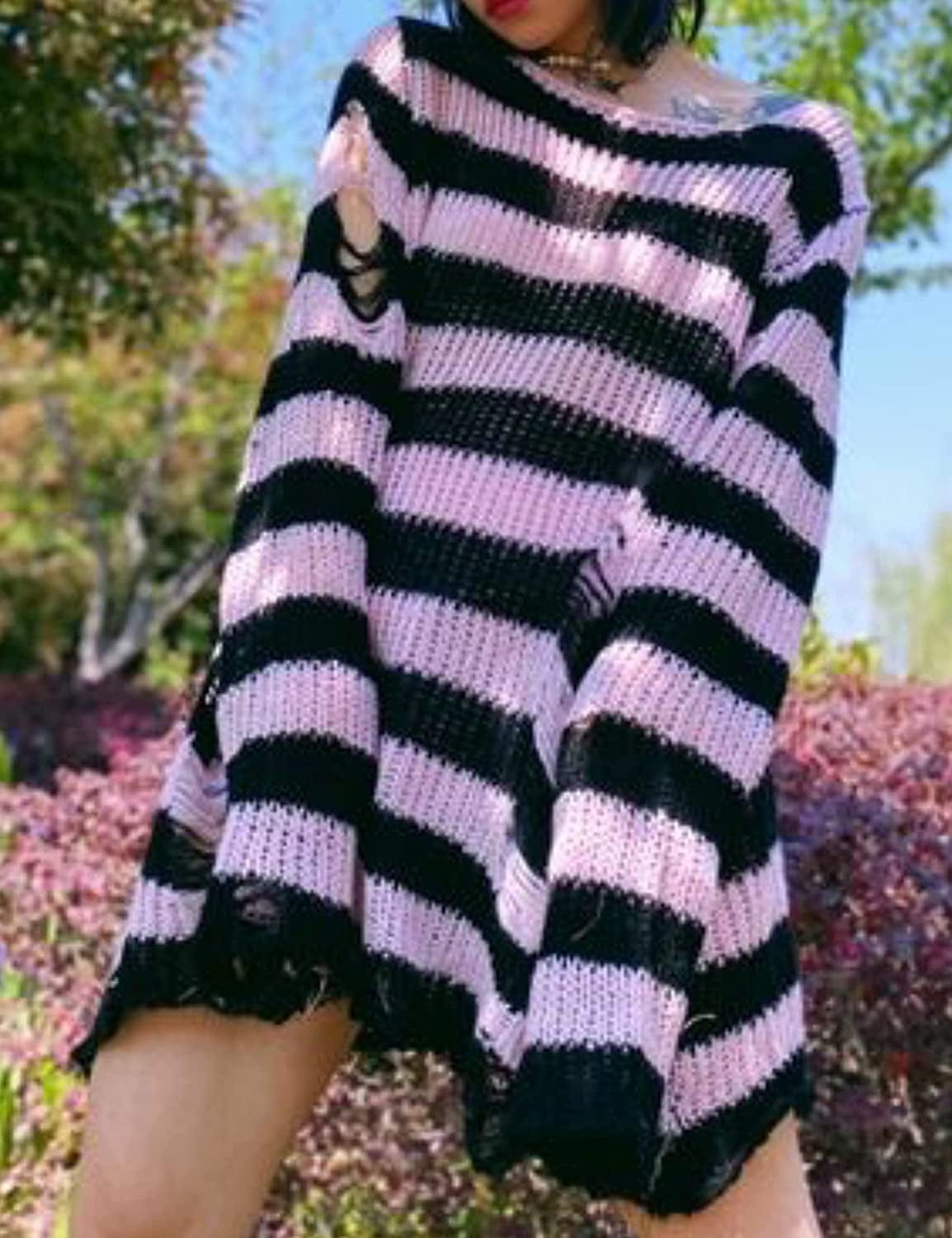 Punk Gothic Sweater for Women Men Hollow Out Loose Knit Pullover Tops
