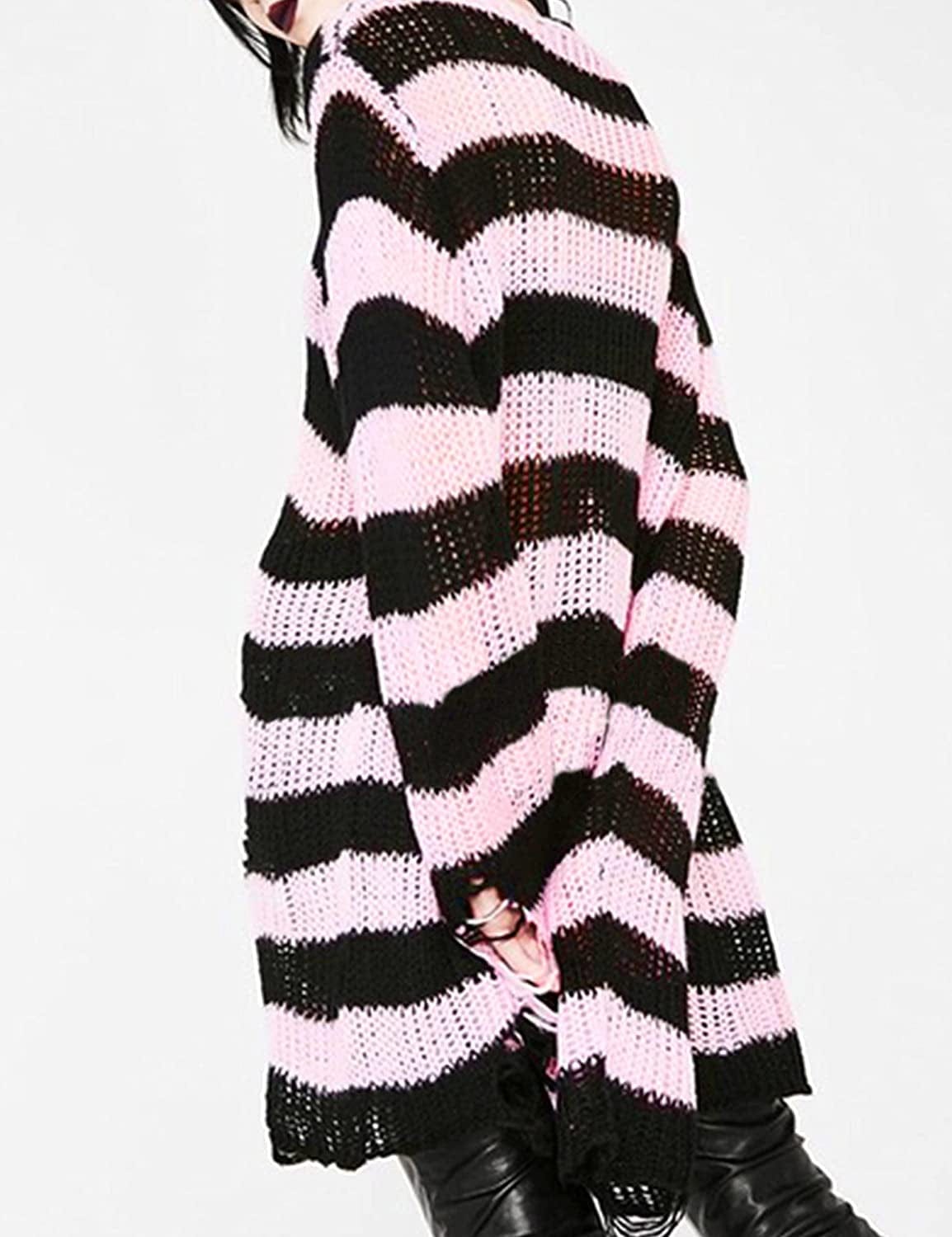 Punk Gothic Sweater for Women Men Hollow Out Loose Knit Pullover Tops