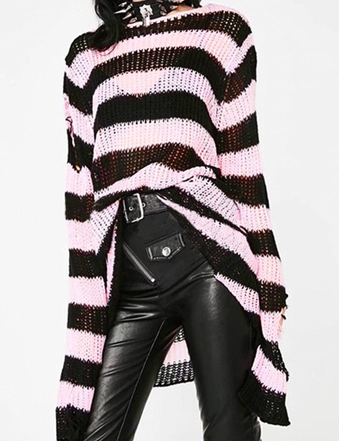 Punk Gothic Sweater for Women Men Hollow Out Loose Knit Pullover Tops