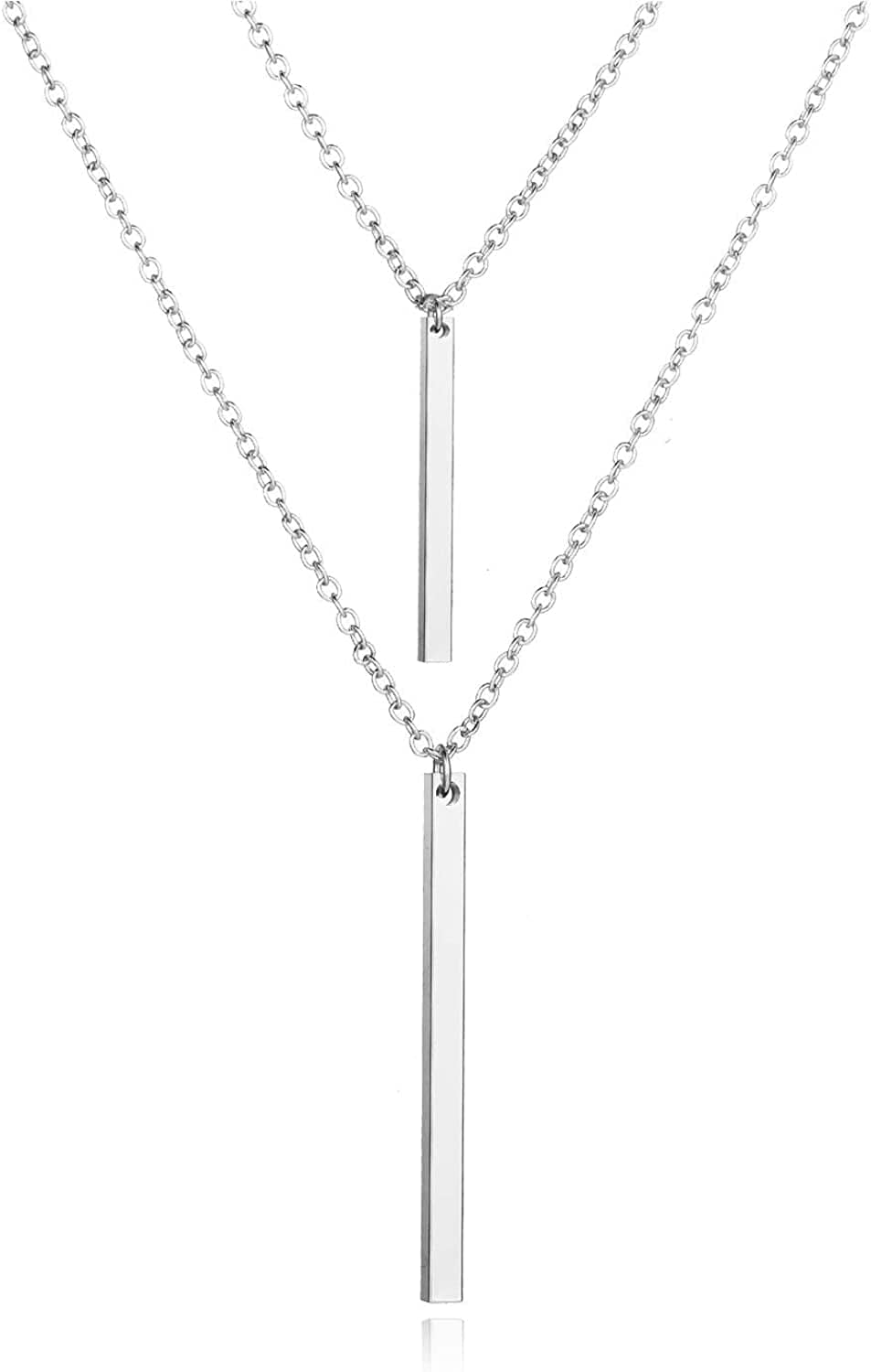 Punk Simple Style Gold/Silver Plated Lightning Long Exaggerated Square Geometric Stick Drop Dangle Earring for Women F-b:Silver layered bar necklacee