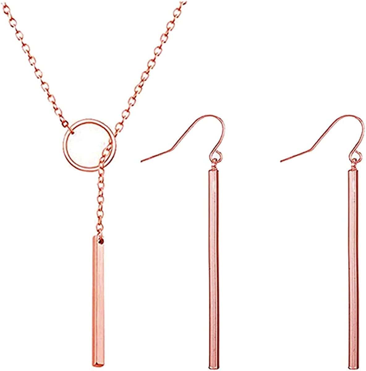 Punk Simple Style Gold/Silver Plated Lightning Long Exaggerated Square Geometric Stick Drop Dangle Earring for Women D-rose gold necklace earrings set