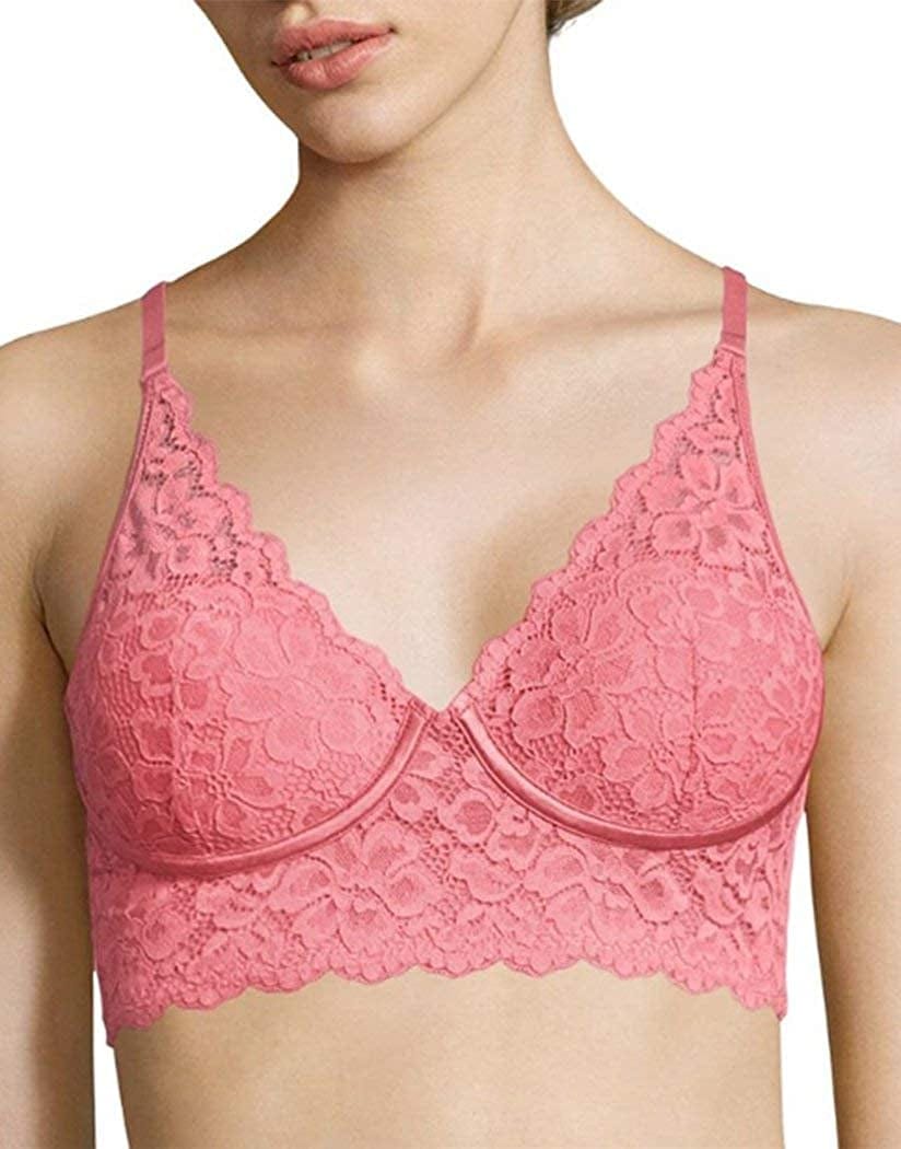 Pure Comfort Lace Bralette, Padded Wireless Bra, Convertible Longline Halter Bralette with Soft Foam Cups Deep Mauve / 36A