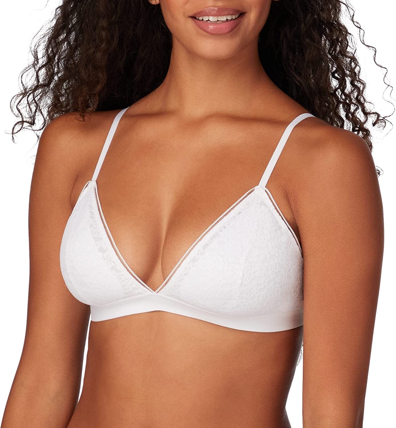 Pure Comfort Stretch-Lace Bralette, Wireless Triangle Demi Bralette with Removable Cups, Comfortable Bra White / Large