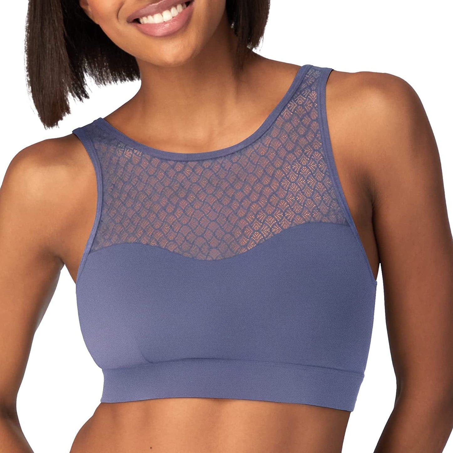 Pure Comfort Wireless Bra with High Neck, Pullover Mesh Bra with Removable Cups, Wirefree Bra for Everyday Comfort Nightshade Blue / X-Large