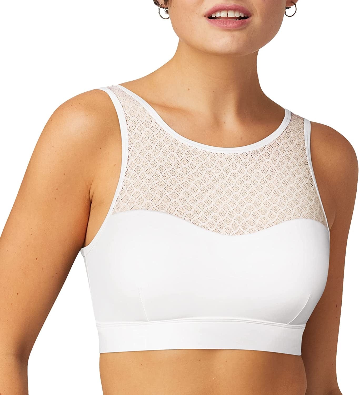 Pure Comfort Wireless Bra with High Neck, Pullover Mesh Bra with Removable Cups, Wirefree Bra for Everyday Comfort White / Small